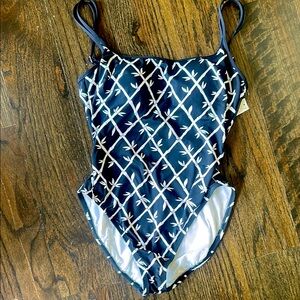 Talbots Blue and White One Piece Swimwear Geometric Design